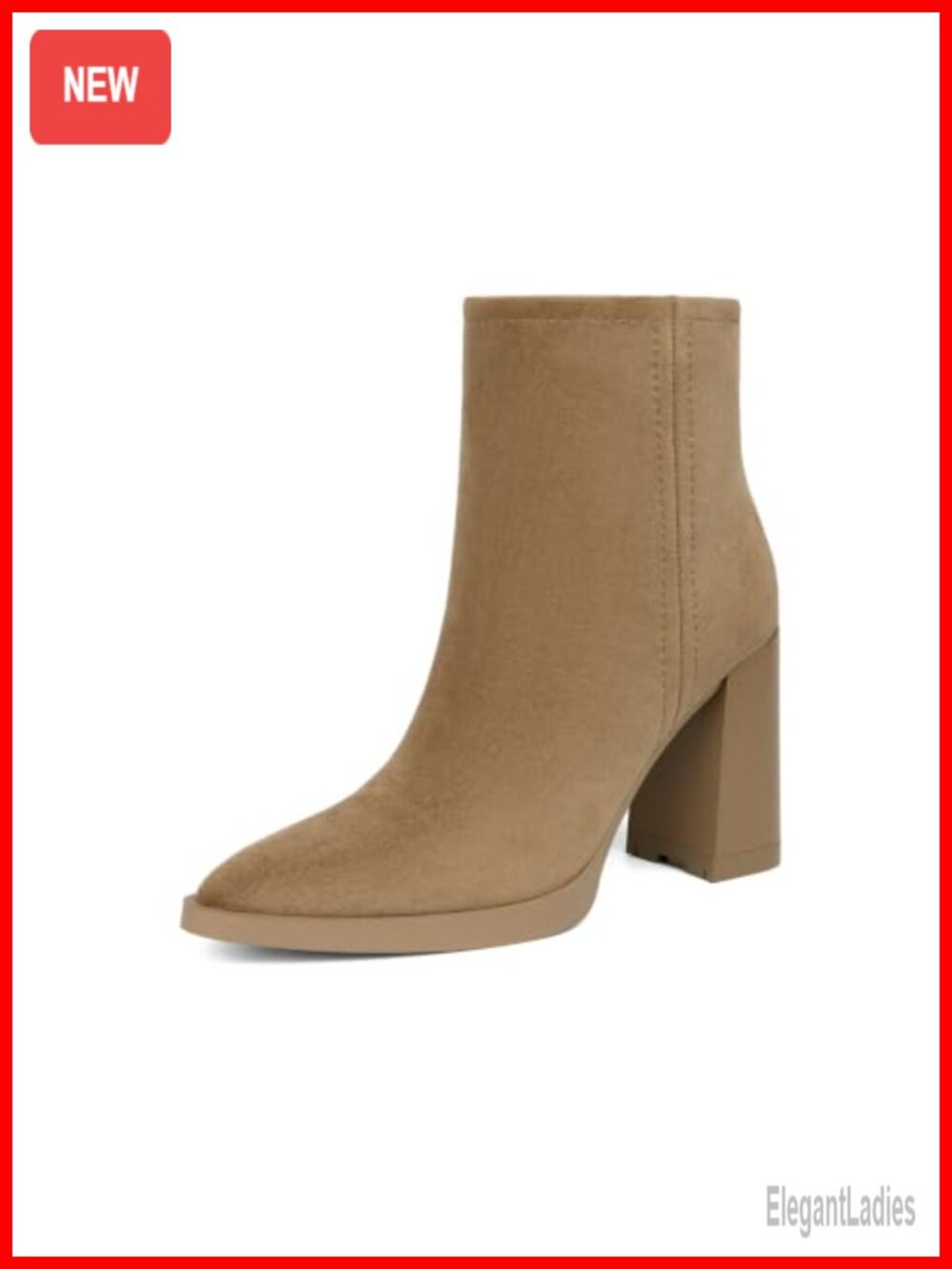 Women Faux Suede Pointed Toe Ankle Booties Chunky Block High Heel